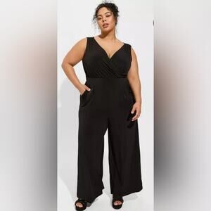 Torrid Studio Knit Surplice Tie Back Jumpsuit Black Size 2